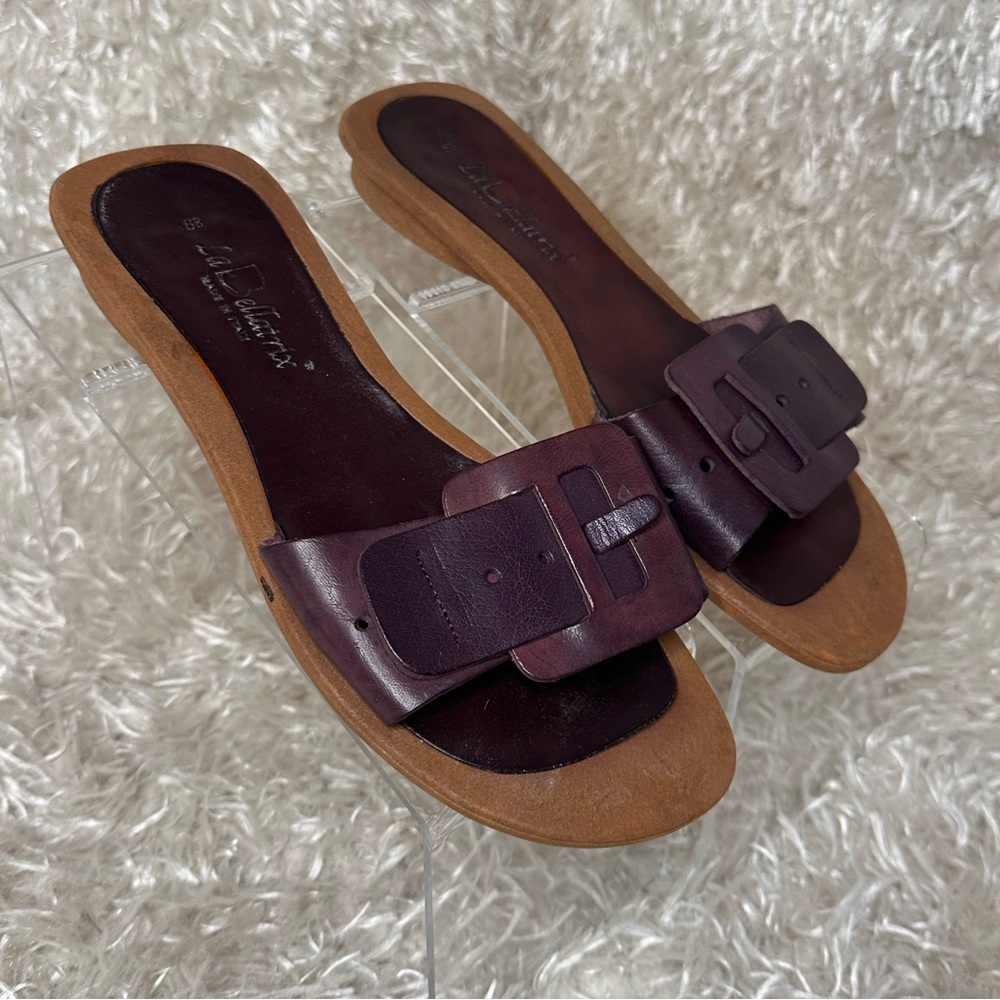 Vintage La Bellatrix Made in Italy Plum Leather Mules EU Size 39 (Women's 8)